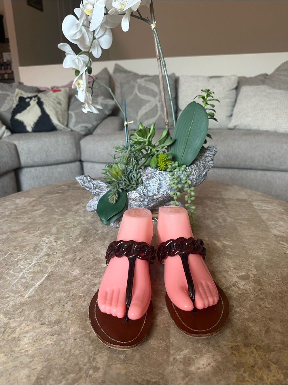 Prada Patent Leather Tortoise Shell Chain Sandals